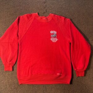 A+ Crazy Shirts Bad Dog Beer Sweatshirt Red Raglan Graphic Crewneck Mens Small